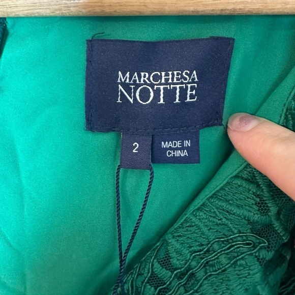 NWT Marchesa Notte Embroidered Gown Green Formal Dress 2 - Picture 6 of 12